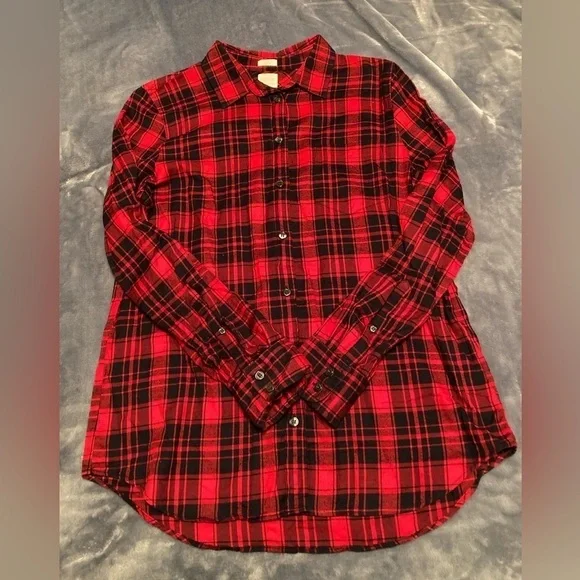 J. Crew Factory Girl’s Medium Boy Fit Flannel Plaid Button Up Shirt - Picture 1 of 5